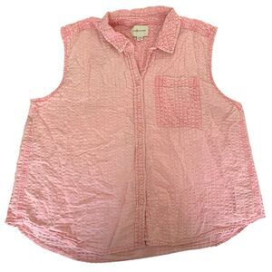 American Eagle Top Women M Pink Button Down Sleeveless Textured Cottagecore Boho